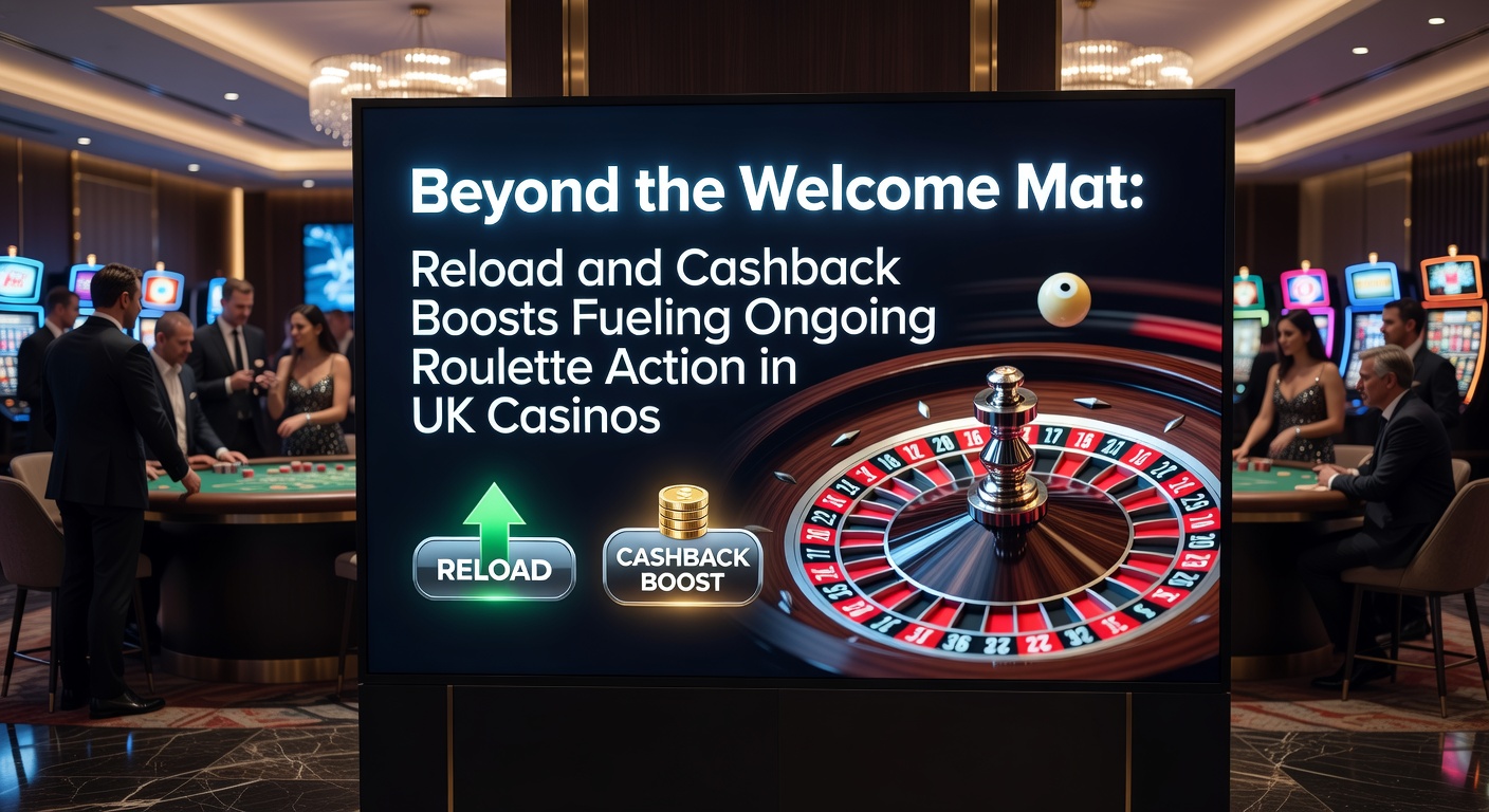 Vibrant roulette table illuminated by bonus offer highlights, showing chips and spinning wheel in a bustling UK casino setting