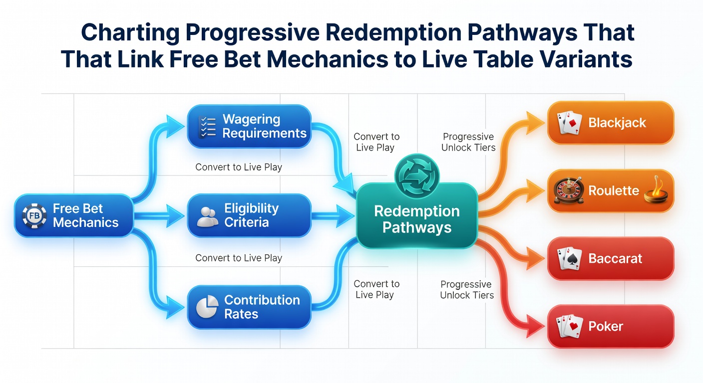 Flowchart showing integration points where free bet credits convert into live dealer table stakes across progressive tiers