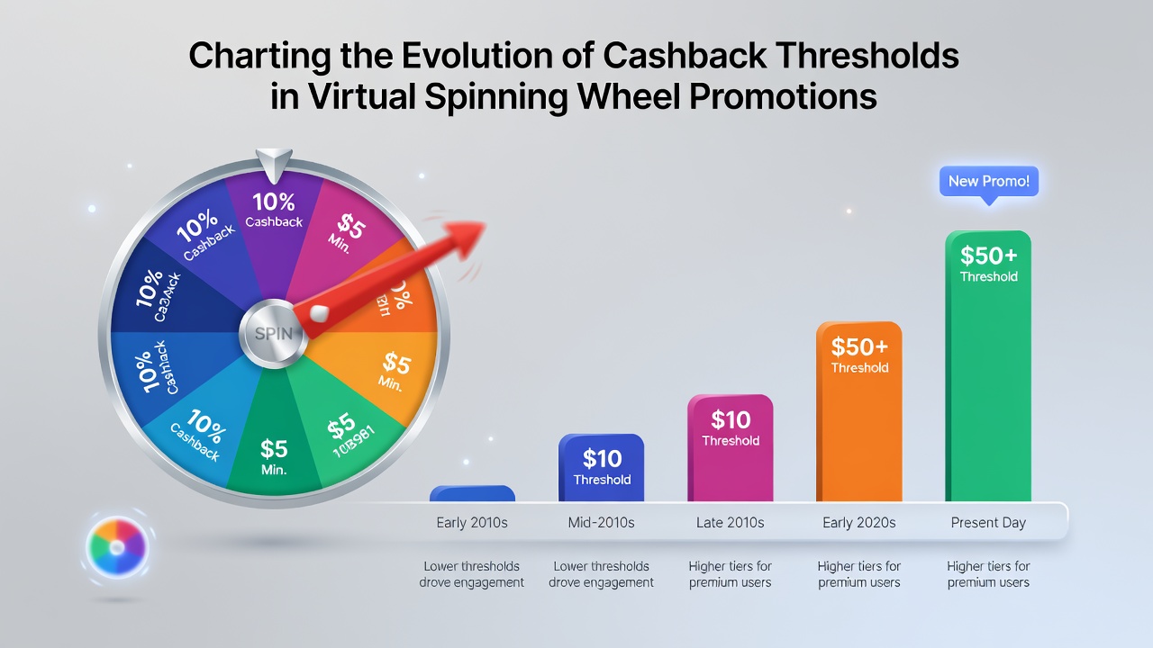 Historical timeline graphic showing cashback threshold changes in virtual roulette promotions from 2018 to 2026