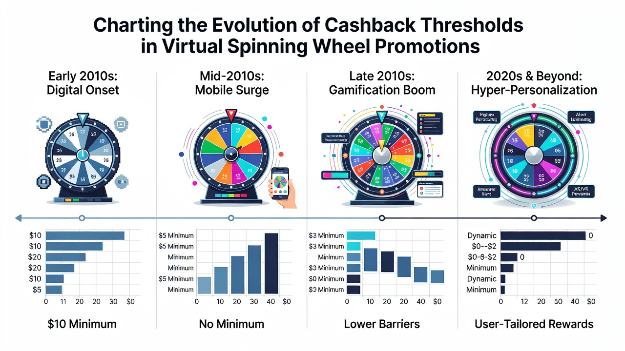 Comparison chart of cashback threshold tiers across different virtual spinning wheel promotions in 2026