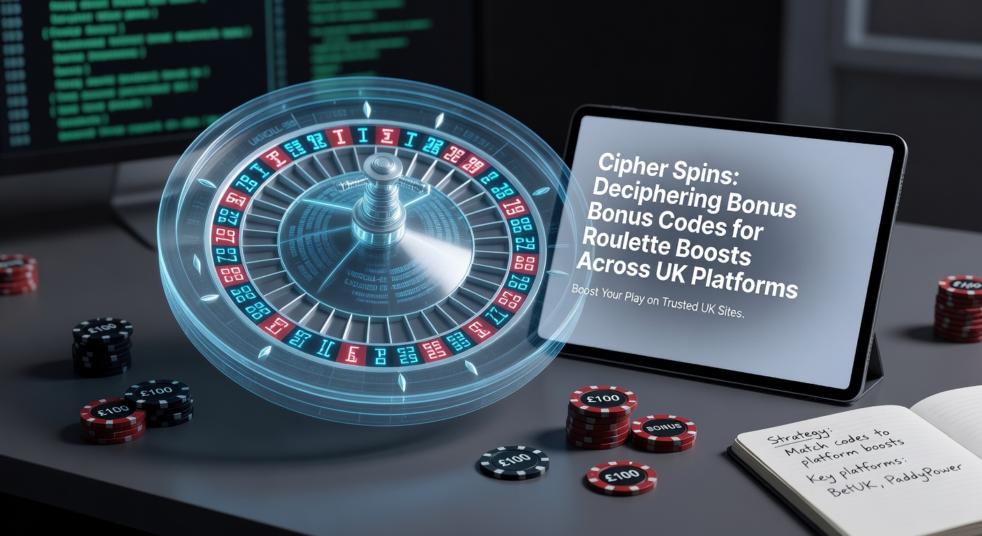 A digital roulette wheel glowing with encrypted bonus codes overlayed, symbolizing the deciphering of promotional ciphers in UK online casinos