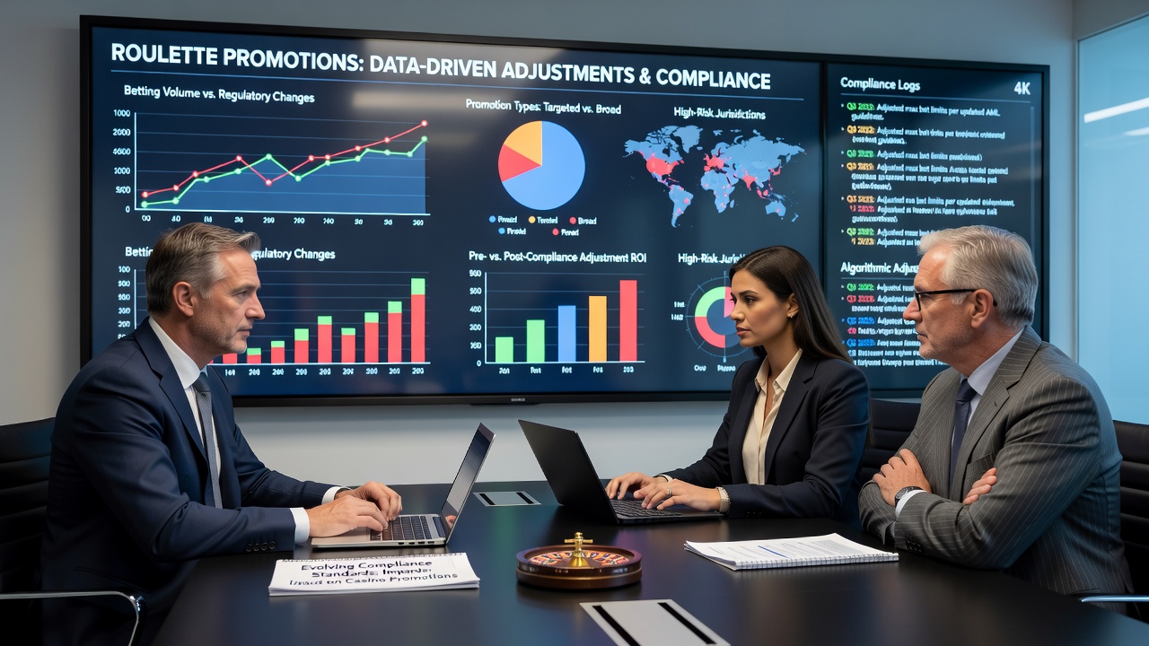 Analytics dashboard displaying roulette promotion metrics and compliance indicators