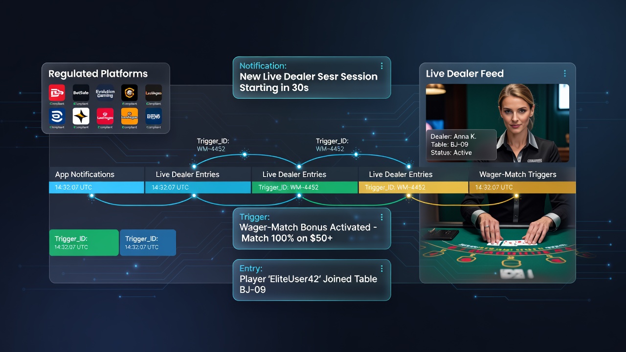 Live dealer table interface displaying synchronized entry confirmation after wager match trigger notification