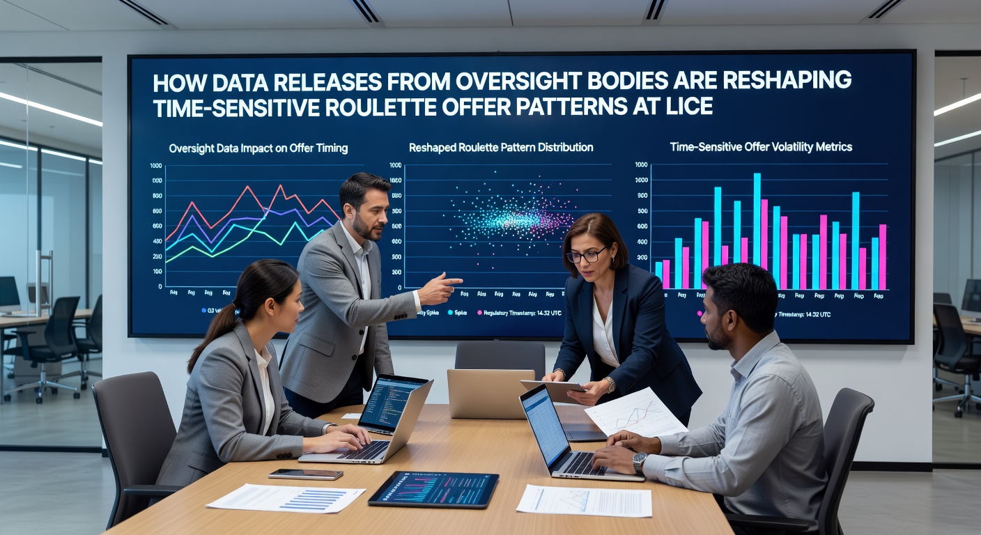 Licensed casino operators reviewing data dashboards while roulette tables operate in the background