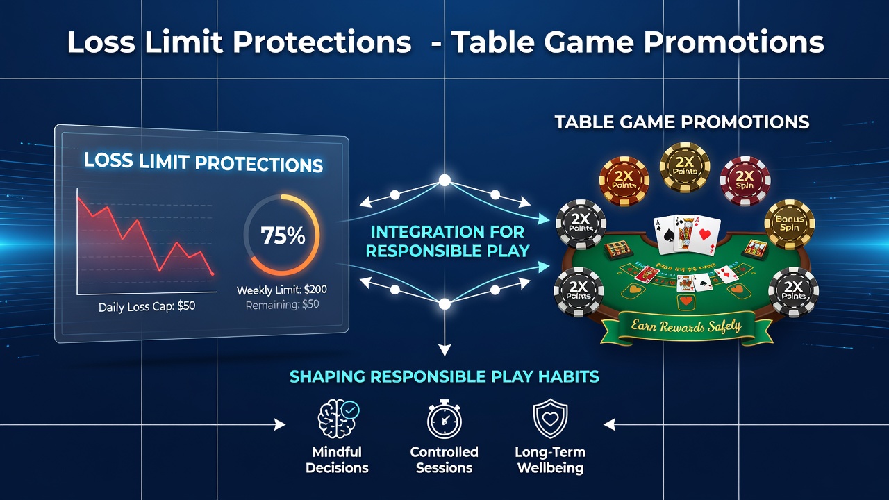Online casino interface showing loss limit settings alongside table game bonus options