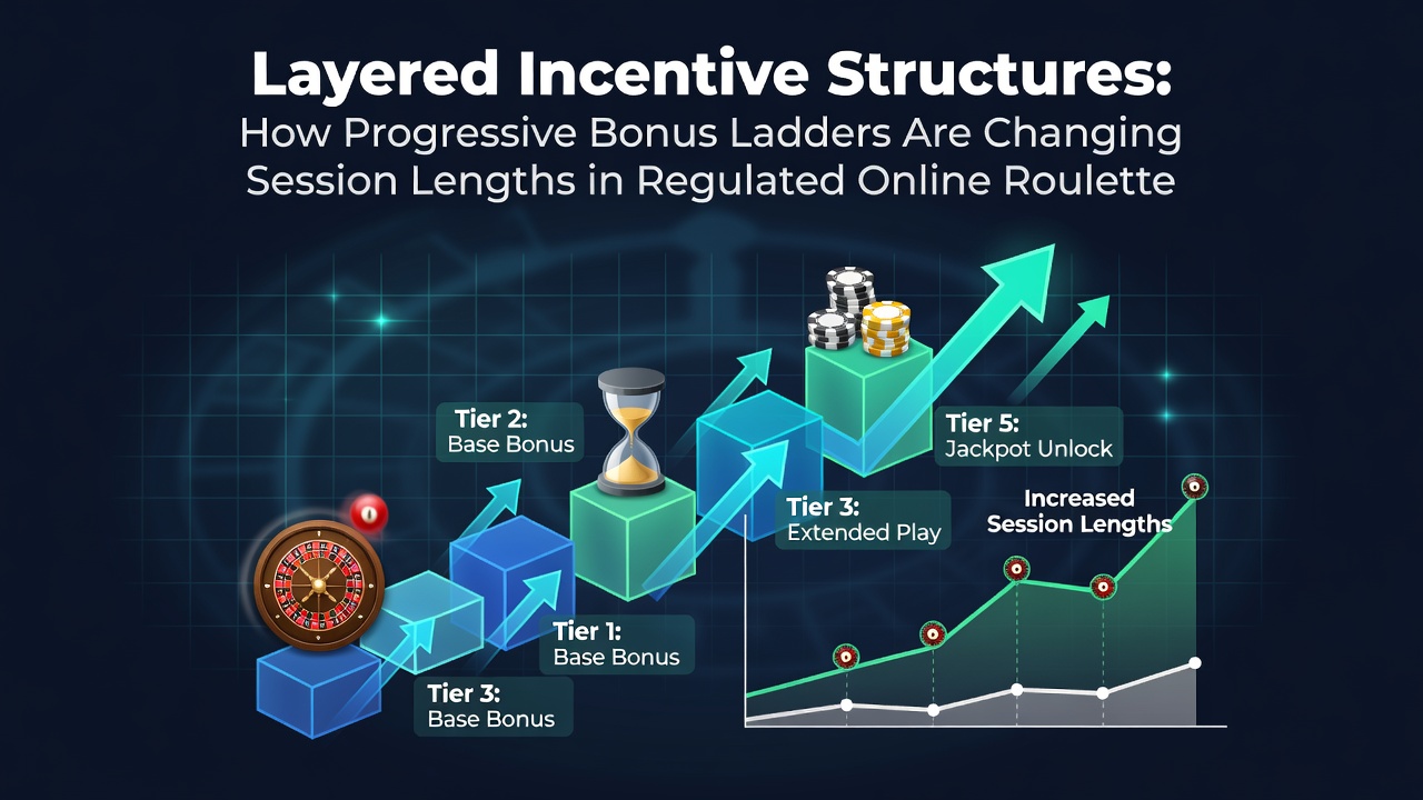 Illustration of progressive bonus ladders in online roulette showing tiered rewards and extended play sessions