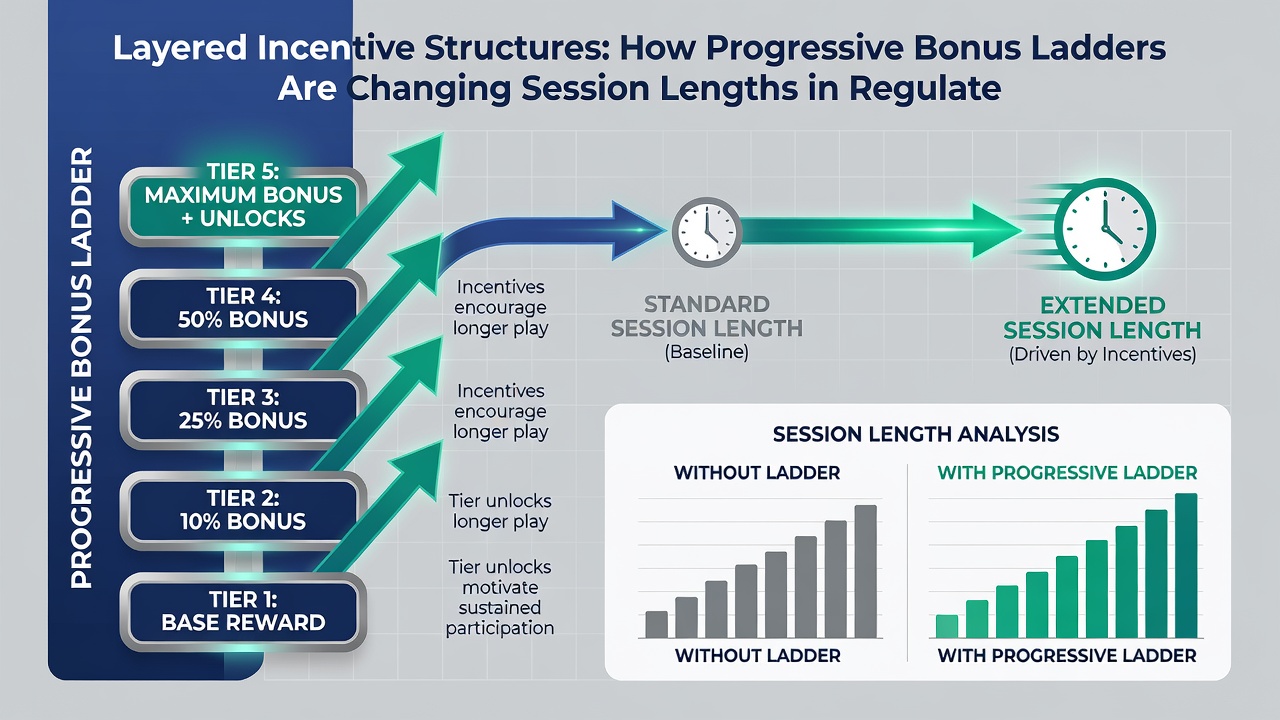 Graph displaying session length increases tied to progressive bonus tiers in regulated roulette markets