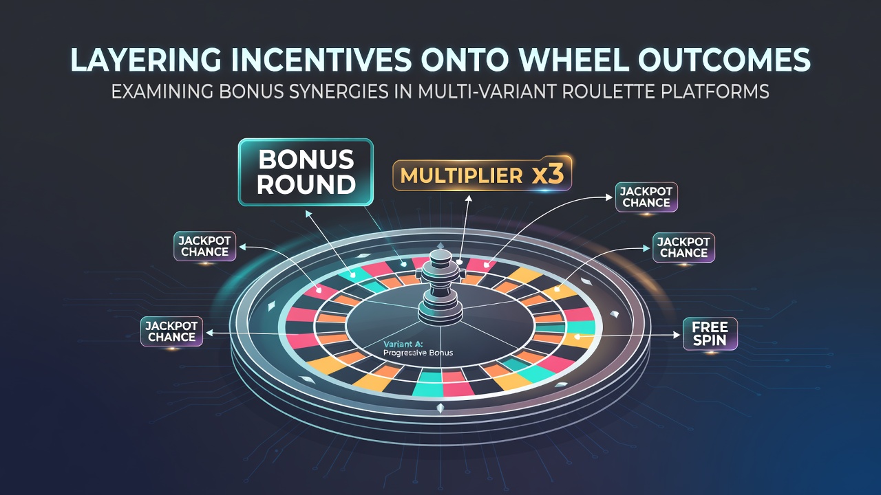 Roulette wheel with layered bonus icons representing incentive structures on different variants