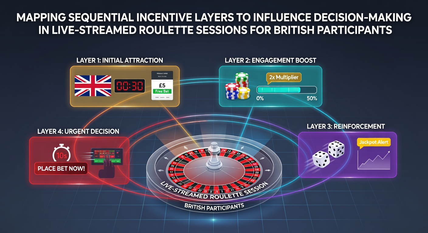 Diagram illustrating layered incentives applied to live-streamed roulette decision points for British participants