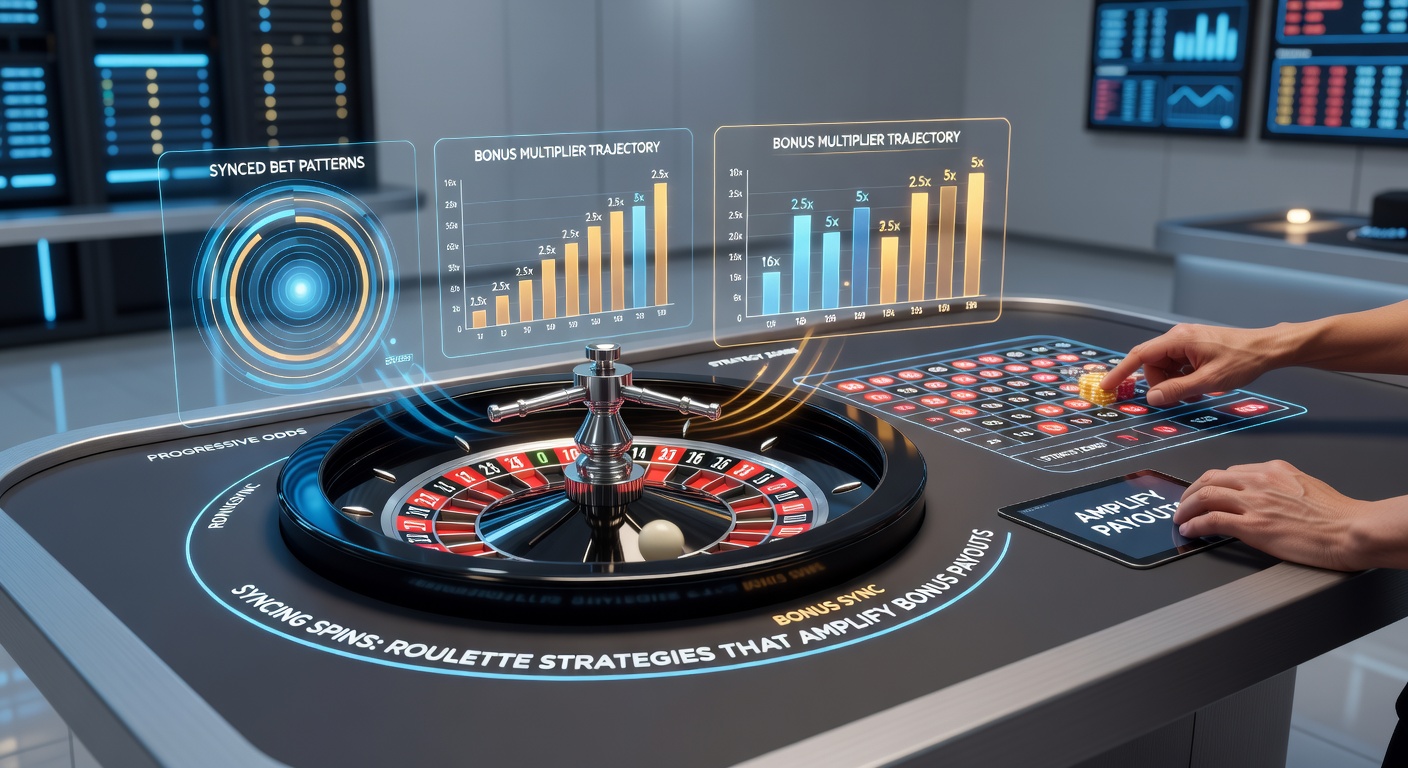 Close-up of roulette table with strategy charts and bonus payout calculations overlaid, showing synced bet progressions